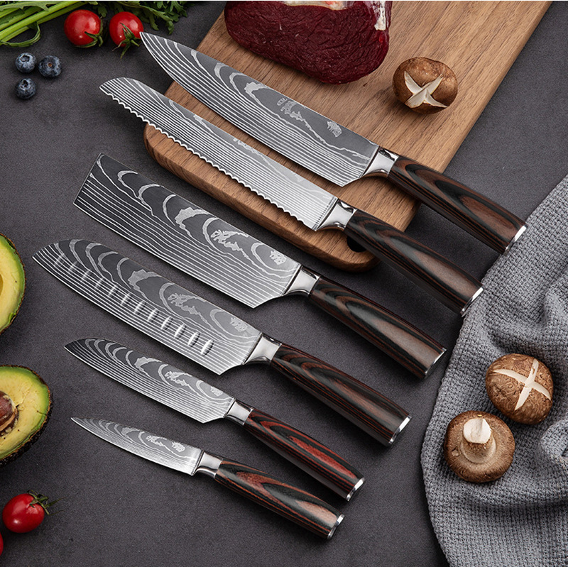 5-Piece Kitchen Chef Knife Set – 8-Inch Japanese 5CR15 Excessive Carbon Stainless Metal with Laser Sample for Slicing and Santoku Use