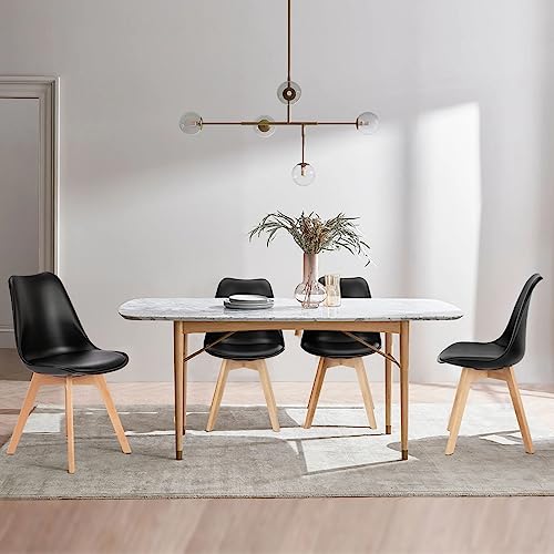 Set of 4 OLIXIS Mid-Century Trendy Eating Chairs with Wood Legs and PU Leather-based Cushions for Dwelling Room, Bed room, or Outside Lounge – Black